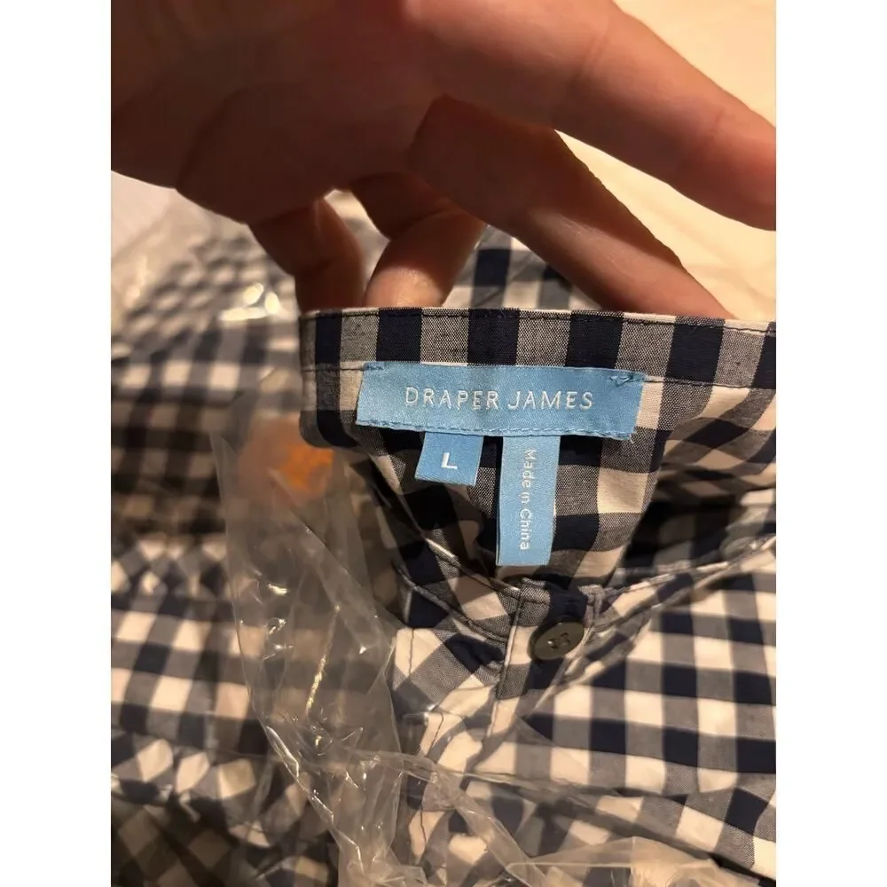 Draper James Nassau Navy Gingham Cottagecore Farmhouse Poplin Dress Large - Picture 5 of 7